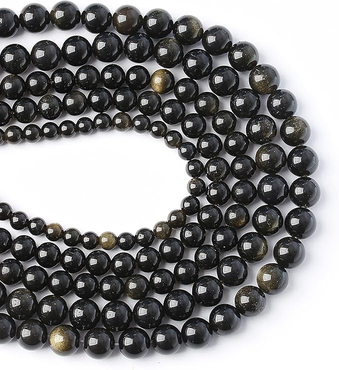 AAA Natural Gold Obsidian Gemstone Beads Energy Healing Power Stones Round Loose Beads for Jewelry Making, DIY Bracelet Necklace 8mm 46pcs