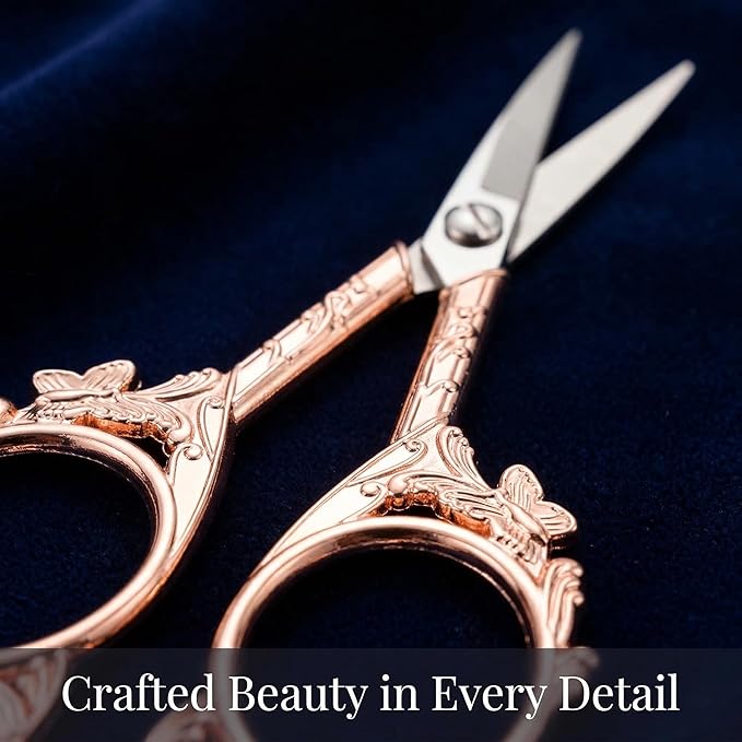 Crochet Scissors with Cover – Rose Gold Vintage Small Embroidery Scissors, Sharp Craft Scissors for Yarn Thread Sewing Needlework, Pretty Gift for Crocheter Quilter, 4.6 Inch