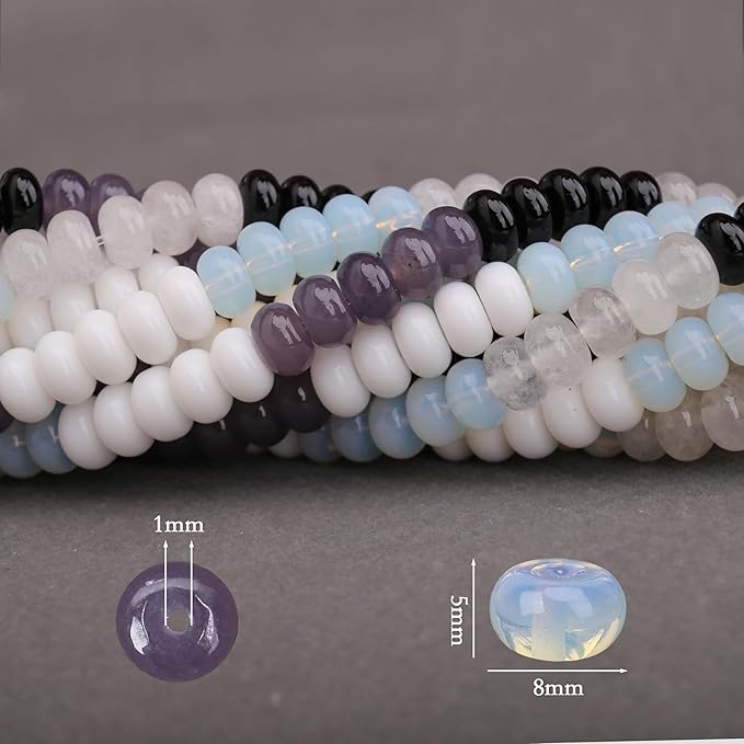 2 Strands (150PCs) Black White Shade Jade Rondelle Beads, 5 * 8mm Gemstone Loose Spacer Abacus Disk Beads for DIY Bracelet Necklace Earrings Jewelry Making, Craft Supplies Beading Kit