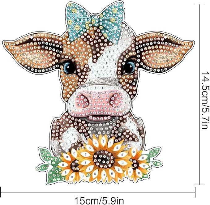 AiYuanzsh Sunflower Cow Diamond Art Hanging Kit, DIY 5D Special Shaped Rhinestones Diamond Art Pendant, Acrylic Diamond Painting Ornament for Window, Wall or Garden Decoration, Handmade Craft Gift