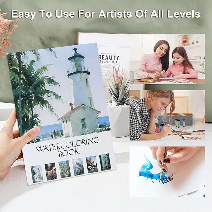 RGBMIX Urban Watercolor Paper Pad Cotton 140lb/300gsm 12 Sheets 9x12'' Water Coloring Book Line Art of Cityscapes, Lighthouse, Castle, Church, Bridge, Factory for Watercolor, Acrylic, Pencil