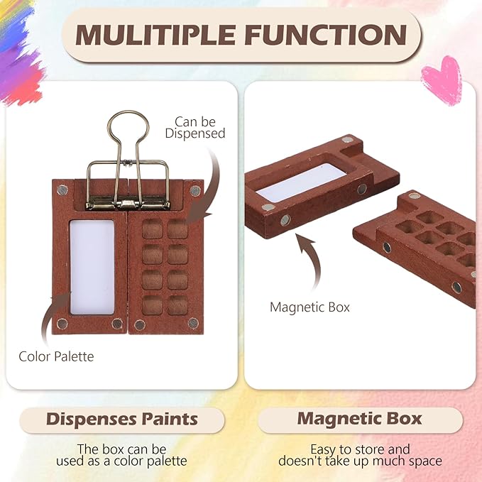6 Set Mini Watercolor Paint Set Paint Palette Travel Kit Pocket Artist Watercolor Travel Kit with Wooden Grid Palette Box Sketchbook Brush Pens Paints Clips for Beginners Artists Painters