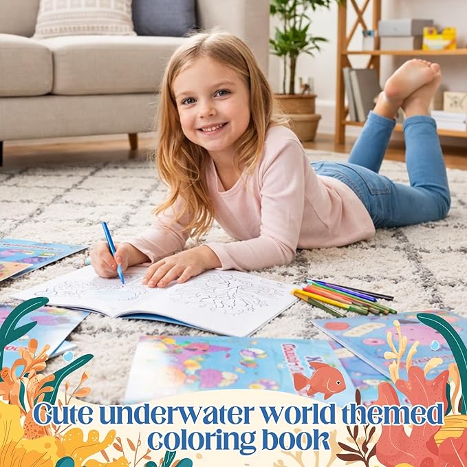 Liliful 24 Pcs Ocean Cartoons Coloring Book Bulk Mini Ocean Cartoons Theme Drawing Book with Sea Creature Shell Patterns Marine Life Goodie Bag Filler Party Favors and Holiday Gifts
