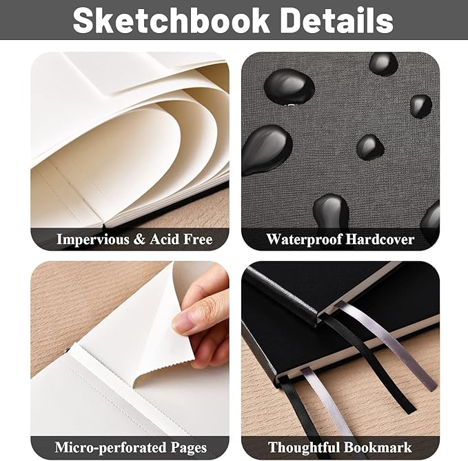 Hardcover Sketch Book 9" x 12", Sketchbook Drawing Pads, 160GSM Thick Smooth Sketching Paper 46 Sheets/92 Pages, Micro-Perforated Pages