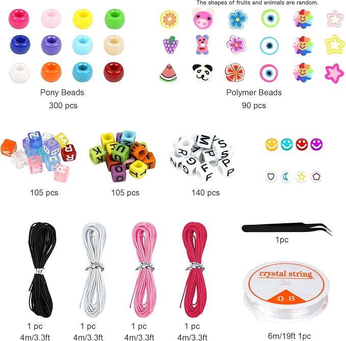 Dowsabel Bracelet Making Kit, Beads for Bracelets Making Pony, Kandi, Polymer Clay, Smile Face & Letter Beads for Jewelry Making, DIY Arts and Crafts Gifts Toys for Girls Age 6-12