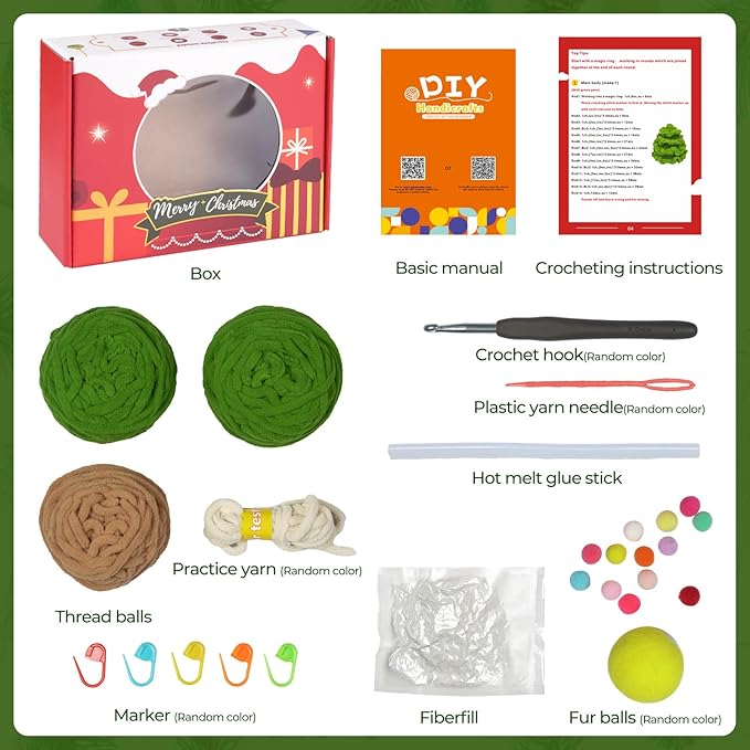 Crochet Set - Beginner Friendly Crochet Set with Step-by-Step Teaching Videos and Crochet Pattern Manuals (Ice Striped Yarn Christmas Tree)