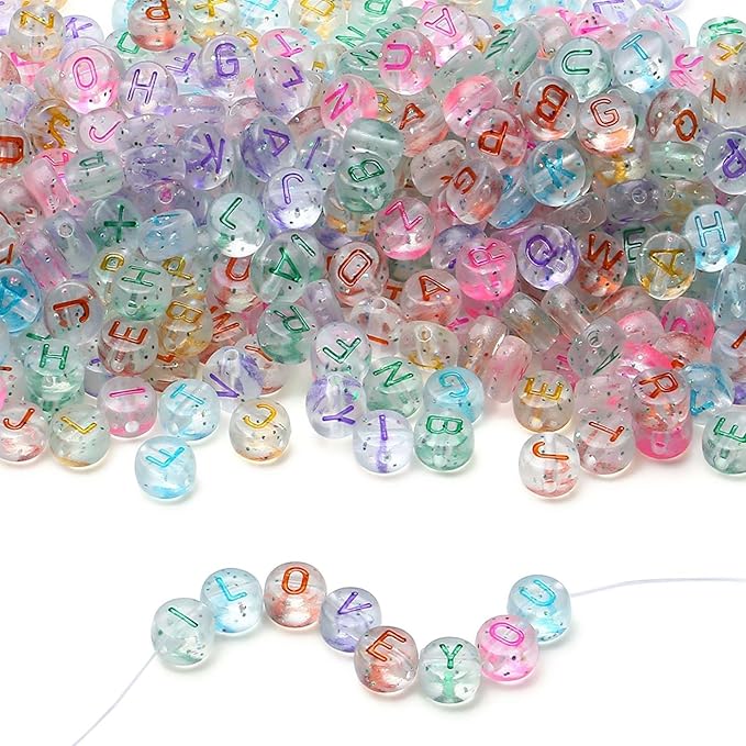 LAIDANLA 1500PCS Acrylic Letter Beads Alphabet Colorful Letters Transparent Round Bead 7×4mm for Jewelry Bracelets Necklaces Key Chains Making