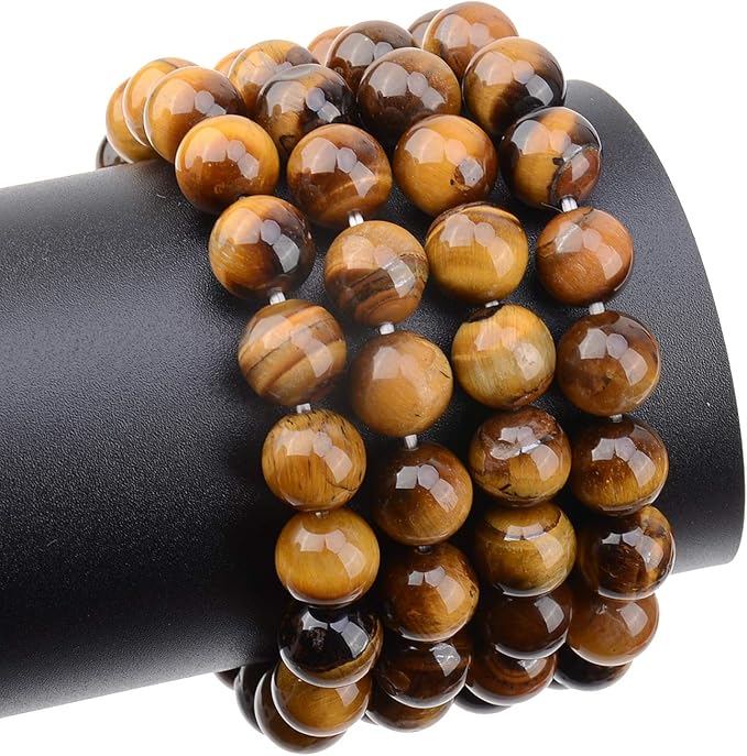 LPBeads 80Pcs Polished 10mm Round Natural Yellow Tiger Eye Gemstone Loose Beads with Stretch Cord for Jewelry Making Bracelets