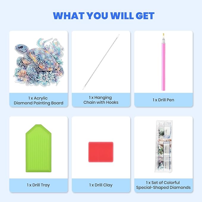 MXJSUA Turtle Special Shaped Hanging Diamond Painting Art Kits for Adults, Crystal Rhinestone Acrylic Gem Art Pendant Ornaments Kit for Home Decor and Gift 7.87 * 7.87 Inch