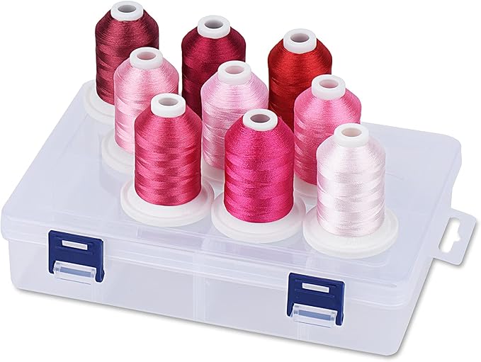 Simthread Embroidery Thread with Storage Box - 12 Options - 800 Yards/Spools 9 Rose Colors for Embroidery and Sewing Machine