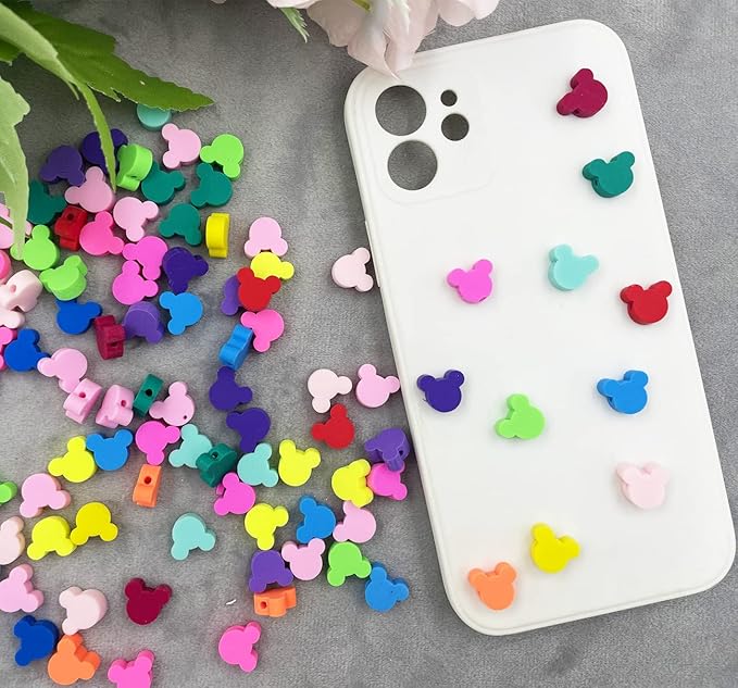 100 Pcs Polymer Clay Mouse Head Loose Spacer Beads, 10mm Mixed Color Cute Beads Charms for Women DIY Hair Clip Necklace Bracelet Jewelry Earring Handmade Craft Making