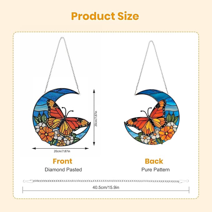 EOBROMD Diamond Hanging Art Kits for Adults Butterfly, Diamond Art Painting Moon Window Pendant Kits Suncatchers, DIY Special Shaped Rhinestone Adults, Home Wall Decor