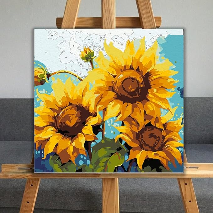 JUJUHOOD Sunflower Flower Framed Paint by Numbers Kit for Adults Beginner & Kids Ages 8-12, Acylic Paint by Number Without Easel,Watercolor Paint by Numbers for Gift Home Wall Decor (10x10Inch)