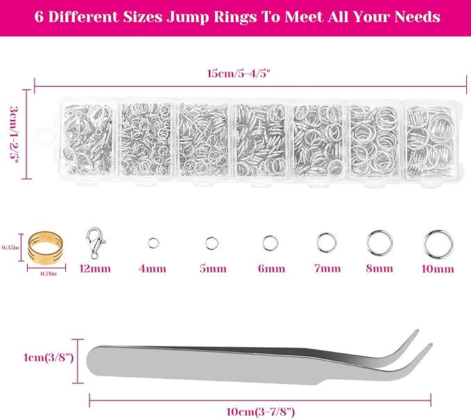 Cridoz Jewelry Repair Kit with 1520 Silver Jump Rings and 3Pcs Pliers for Earrings, Necklaces, Rings, Bracelets