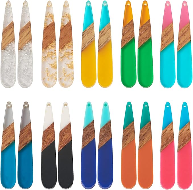Beadthoven 20pcs/10 Pairs Teardrop Charms DIY Bohemian Earrings Pendants Assorted Colorful Western Charms Natural Wooden Pieces Tag Pendants for Jewelry Making Necklace Findings Women