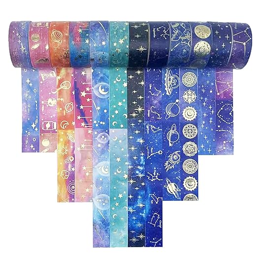 Galaxy Purple Washi Tape - Gold Foil Washi Masking Tape with Constalation, Blue Sky, Moon, Star, Celestial, Perfect for Bullet Journal, DIY Crafts