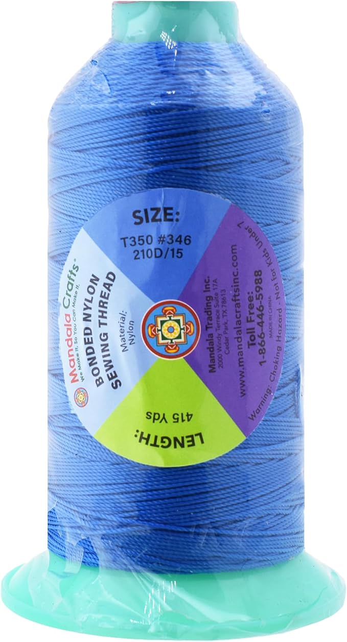 Mandala Crafts Size 346 210D T350 Bonded Nylon Thread - Sky Blue 415 YDs Tex 350 Heavy Duty Sewing Threads for Leather, Jeans, Weaving, Outdoor Marine Upholstery