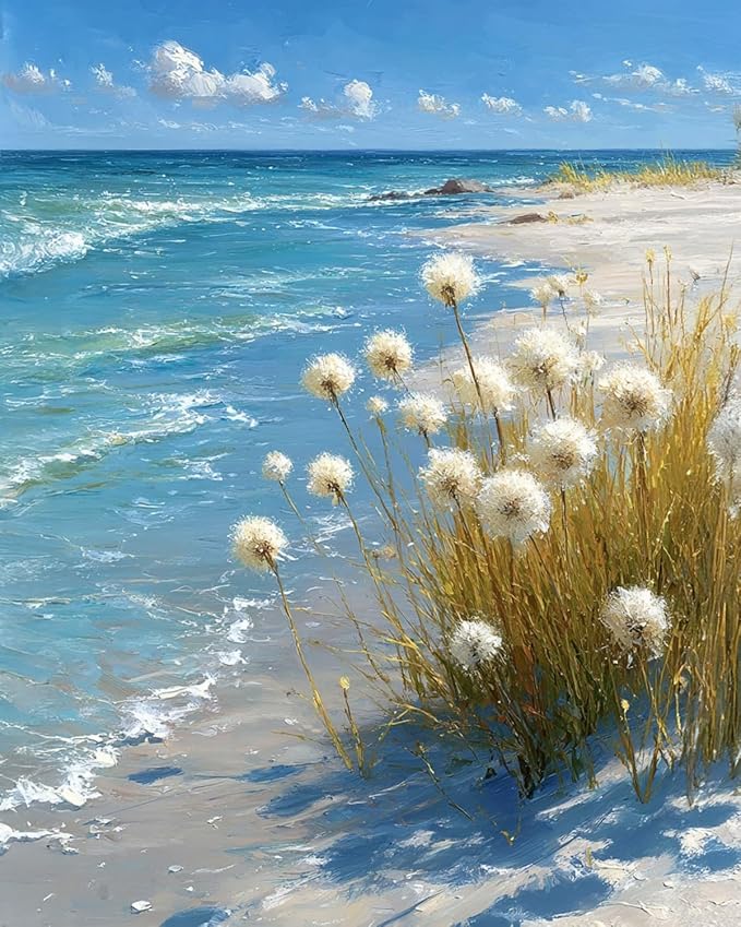 Mosaflare Paint by Numbers for Adults Beginner, Beach Dandelion Adult Paint by Number Kits on Canvas, DIY Acrylic Oil Easy Painting by Numbers for Home Wall Decor 16X20 inch (Without Frame)