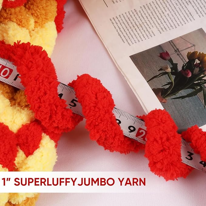 8 Jumbo Packs Chunky Chenille Yarn for Crocheting, 31.7 yds, 8 oz Each Skein Bulky Thick Fluffy Yarn for Knitting, Super Bulky Chunky Yarn for Hand Knitting Blanket, Soft Plush - Red