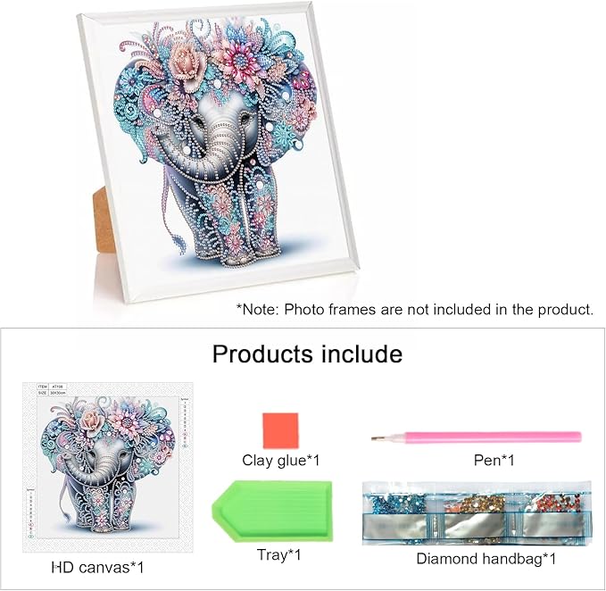 AiYuanzsh 5D Special Shape Diamond Art Kits for Beginners, Diamond Art Painting Kits for Adults, Crystal Rhinestones Diamond Art Painting for Home Wall Decoration Gift 12×12 inch, Elephant