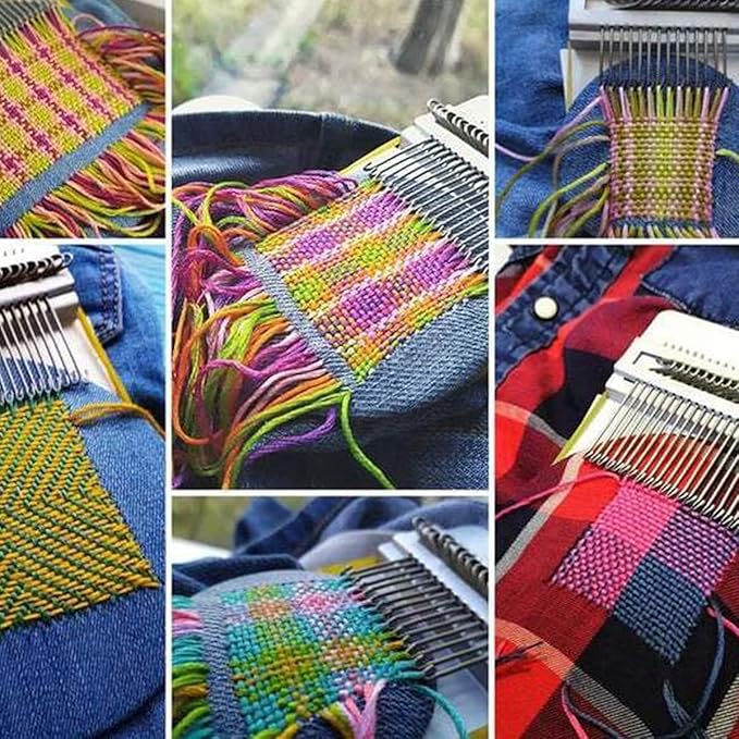Knit Patch Kit, Mini Darning Loom, Darning Egg Weaving Tool Include Small Weaving Loom with 14 Large Eye Needles 50 Colors Thread for Visible Mending Jeans, Socks and DIY Fabric Repair (Orange)