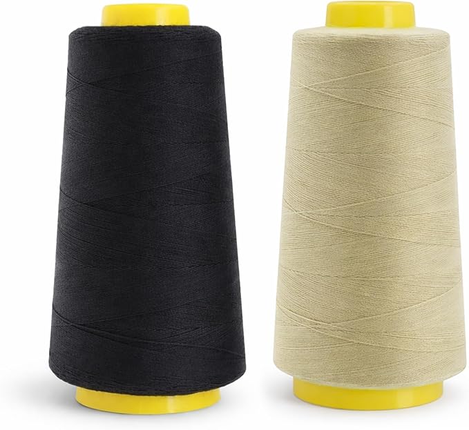 Mandala Crafts Black and Beige Thread Cones for Machine and Hand Quilting - 6000 Yds 50 WT Multiple Purpose Mercerized 100% Cotton Threads for Sewing Machine Serger Embroidery