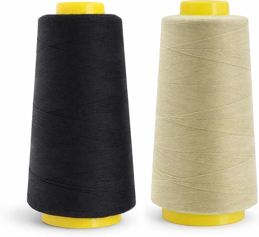 Mandala Crafts Black and Beige Thread Cones for Machine and Hand Quilting - 6000 Yds 50 WT Multiple Purpose Mercerized 100% Cotton Threads for Sewing Machine Serger Embroidery