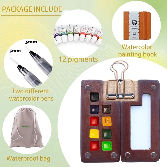 Mini watercolor set Mini watercolor travel set Mini Watercolor Paint Set Travel Watercolour Sets Pocket Artist Watercolour Travel2 Sets Pocket Watercolour Kit Portable Paint Palette（9 Grids，Sunshine orange)