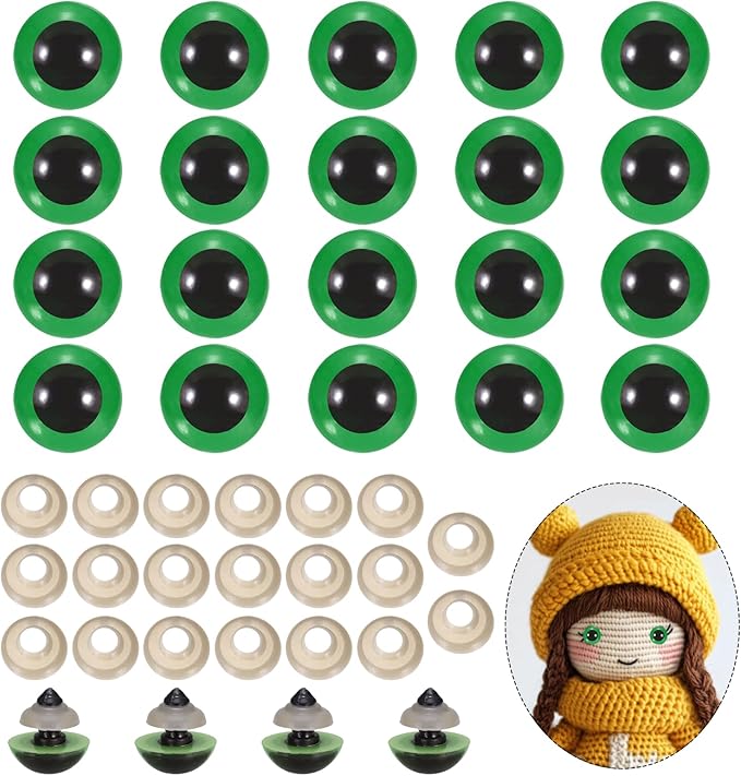 PATIKIL 18mm Safety Eyes, 20Pcs Realistic Doll Crocheting Safety Eyes with Washers for Decor Crochet Accessories Dolls Craft Halloween, Green