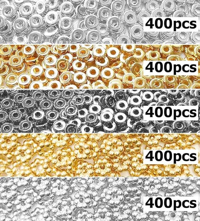 6mm Flat Round Spacer Beads, Clay Beads for Bracelets Making Kit, Heishi Polymer Flat Disc Spacer Beads for Jewelry Making, Clay Beads for Jewelry Making Gold Beads Silver (2000pcs)