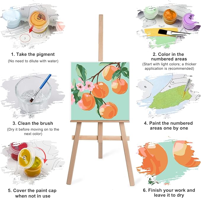 Lxmsja 4 Pack Fresh Fruit Harvest Paint by Numbers Kit for Adults, Easy Framed Paint by Numbers for Adults Beginner, DIY Acrylic Oil Painting Craft Kits for Home Wall Decor 8x8 inch