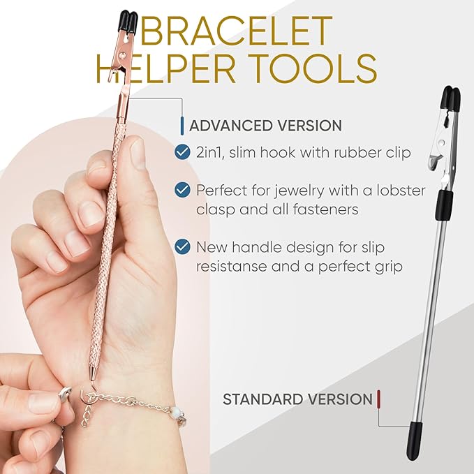 Bracelet Helper Tool with Hook - Fastener Helper Tool for Bracelet, Necklace, Jewelry, Watch - Clip, Clasp Helper - Portable, Easy-to-Use, Made of Metal - Rose