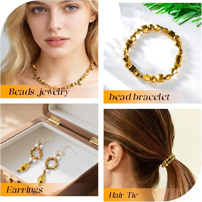 1500 Pcs Crystal Glass Beads for Jewelry Making – 12 Styles Bicone, Rondelle, Cube, Teardrop & 3mm Spacer Beads, DIY Bracelet Necklace Earring Craft Kit Random Colors(Coffee Gold)