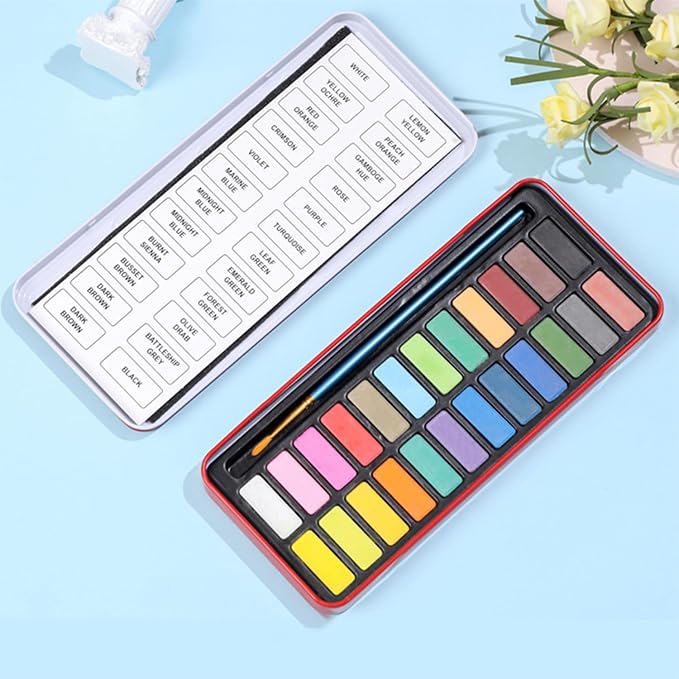 RGBMIX Watercolor Coloring Book for Adults Stress Relief Foldable Painting Pad with 24-Color Paint (Flower and Bird)