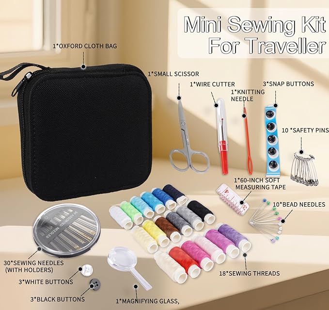 StiVerse 130 Pcs Mini Sewing Kit for Adults with Case, Portable Needle and Thread Kit, Professional Sewing Supplies Accessories for Travel Beginners Worker Kids, Emergency, DIY and Home