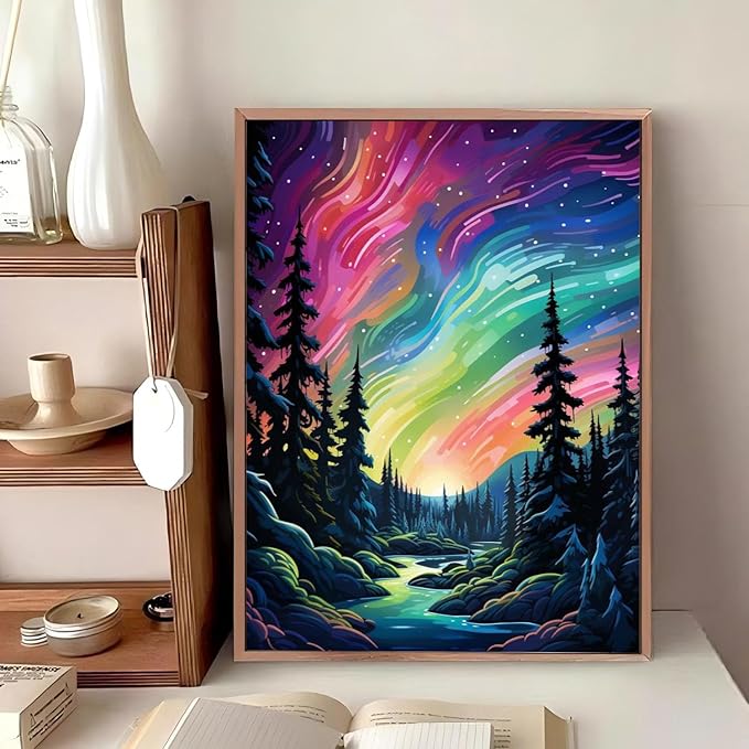 Reivworl Landscape Diamond Art Kits for Adults, Aurora Diamond Painting Kits, Gem Art Kit for Gifts and Home Interior Decor 12x16Inch