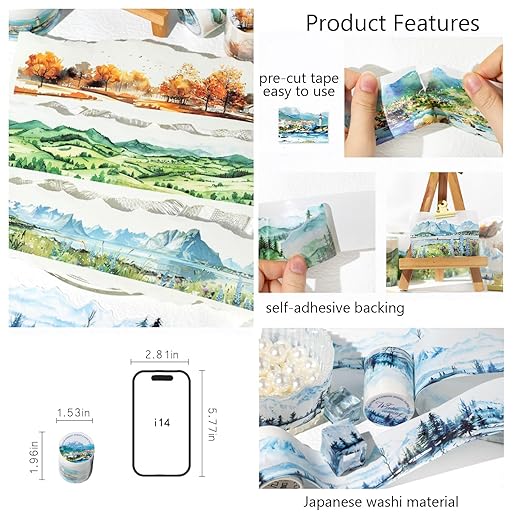 Kesari 6 Rolls of Nature Washi Tape Stickers for Journaling Supplies, Forest Themed Scrapbook Stickers for Scrapbooking, Junk Journal Supplies, Planer (Snowfall)