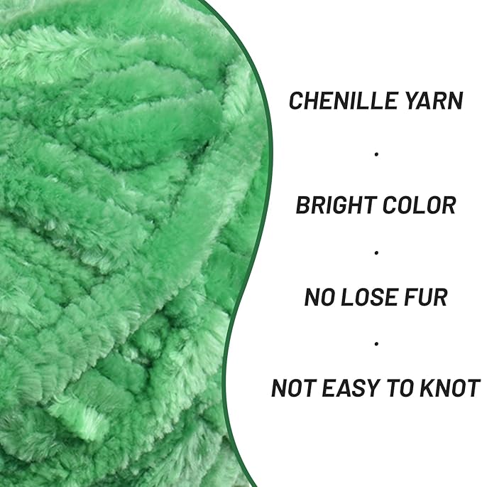 Fuzzy Chunky Chenille Yarn for Crocheting，Soft Plush Yarns for Hand Knitting，Bulky 3x100g（3x49.2 yd） Baby Blanket Yarn for Crocheting Amigurumi，Crochet Fluffy Velvet Yarns (Green)