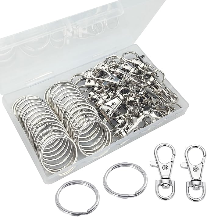 60 Pcs Premium Swivel Lanyard Snap Hook with Key Rings, Metal Lobster Clasp Keychain Hooks for Lanyard Crafting