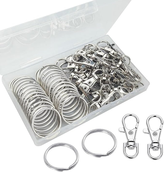 60 Pcs Premium Swivel Lanyard Snap Hook with Key Rings, Metal Lobster Clasp Keychain Hooks for Lanyard Crafting