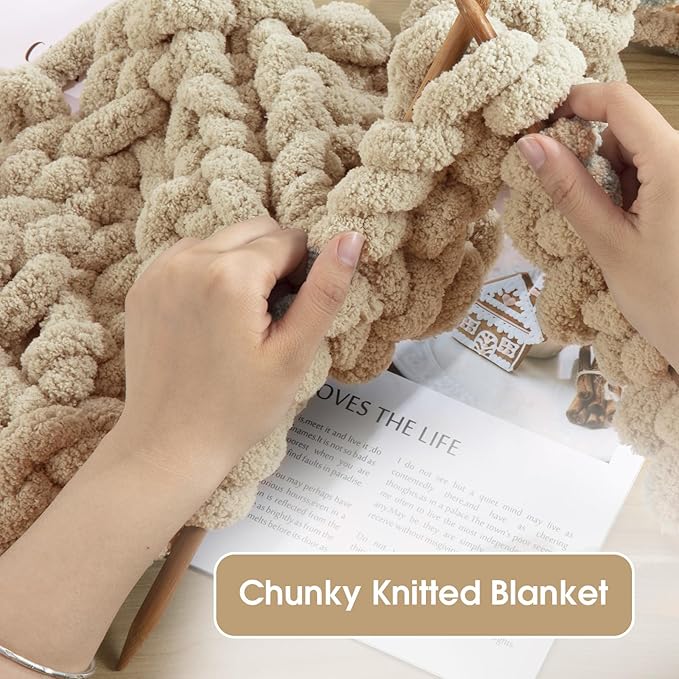 MABOZOO Assorted Chunky Yarn for Crocheting - 8 Pack, Fluffy Chenille & Giant Thick Fuzzy Yarn - 4 White & 4 Khaki (31.7 yds, 8 oz Each)