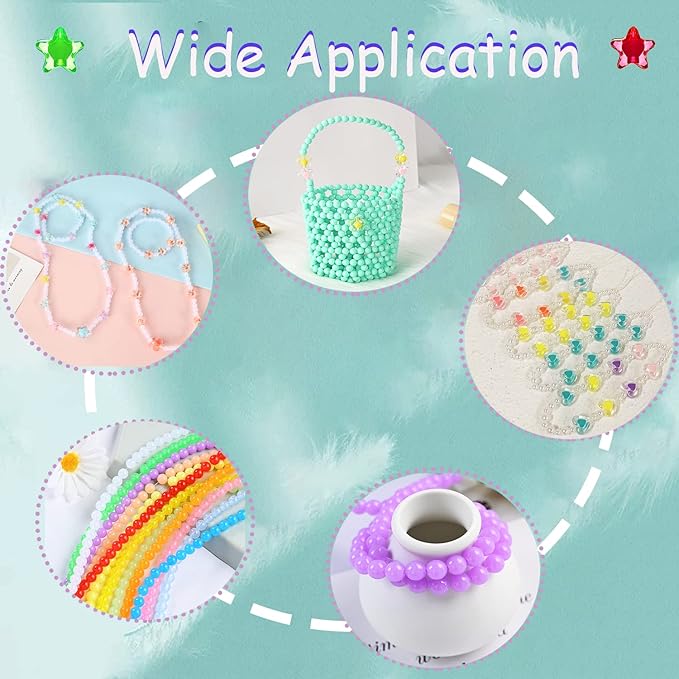 JJzxwish 798Pcs Acrylic Star Beads Hart Beads Flower Round Bead, Macaron Colors Pastel Bead Colorful Assorted Cute Aesthetic Kawaii Bead for DIY Craft Bracelets Jewelry Making Eariring Keychains