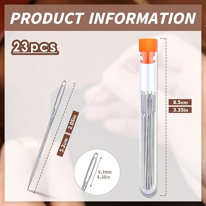 Large Eye Sewing Needles, 2.05 inch Sewing Sharp Needles for Hand Sew, Leather Embroidery Thread Needle for Crafts, Repair with a 3.3-inch Plastic Bottle(23 PCS)