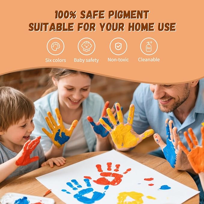 brown family handprint kit for 4 – wooden frame with 4 clear acrylic boards, diy handprint keepsake for baby, pet, mom, grandparents, hand mold art set with non-toxic washable paint (brown)