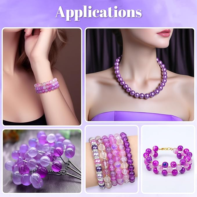 PAXCOO 720pcs Glass Beads for Jewelry Making 8mm, 24 Colors Bead Bracelet Making Kit Purple Round Loose Beads for Bracelet Earring Necklace Jewelry Making Supplies
