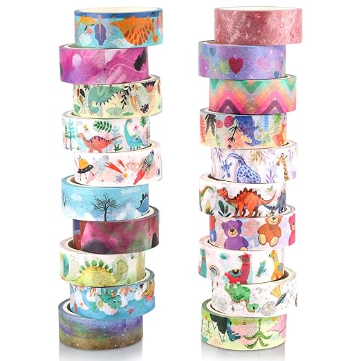 Cute Decorative Tape Set 20 Rolls Colorful Animal Washi Tape Aesthetic DIY Art Masking Tape for Kids Craft Notebook Scrapbooking & Stamping Supplies