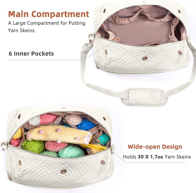 Crochet Bag Organizer - Knitting Bag - Yarn Storage Organizer - Yarn Bag for Crocheting - Yarn Holder for Crochet Accessories, Crocheting & Knitting Gifts
