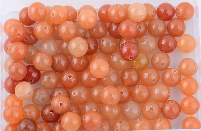Natural Stone Beads 100pcs Round Genuine Real Stone Beading Loose Gemstones Hole Size 1mm DIY Smooth Bead for Bracelet Necklace Earrings Jewelry Making (Red Aventurine, 8mm)