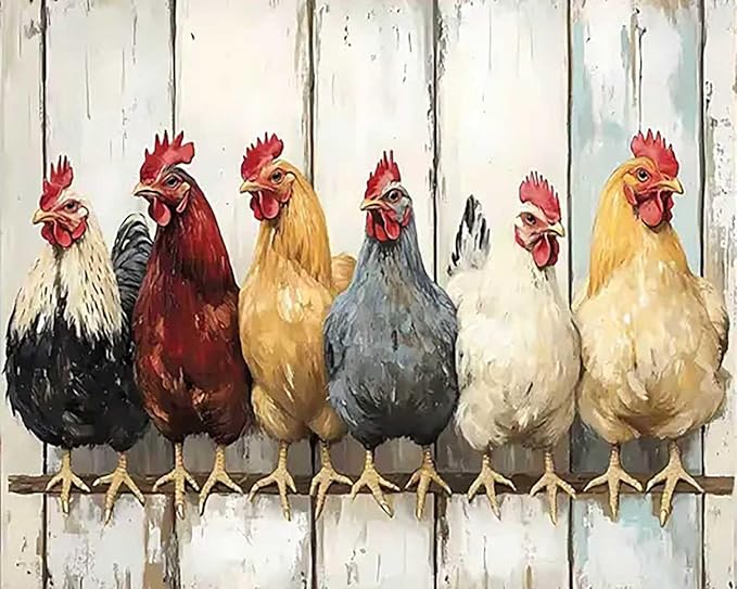 KYOQFVN Chicken Paint by Numbers Kits for Adults - DIY Paint by Numbers Kit on Canvas，Acrylic Painting by Number for Home Wall Decor 16 x 20 inch