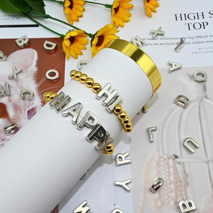 400pcs Silver Letter Beads Pendant,A-Z,3D Loose Beads,Plastic Initial Charms for Jewelry Making,Key Chains,Crafts
